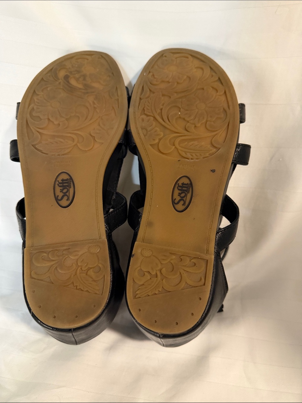 Söfft Black Leather Gladiator Wedge Sandals Gold Hardware - Size 10 - Picture 9 of 12